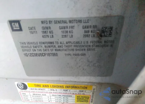 2012 Chevrolet Malibu 1Lt из США, поврежденный, VIN 1G1ZC5EU5CF187060